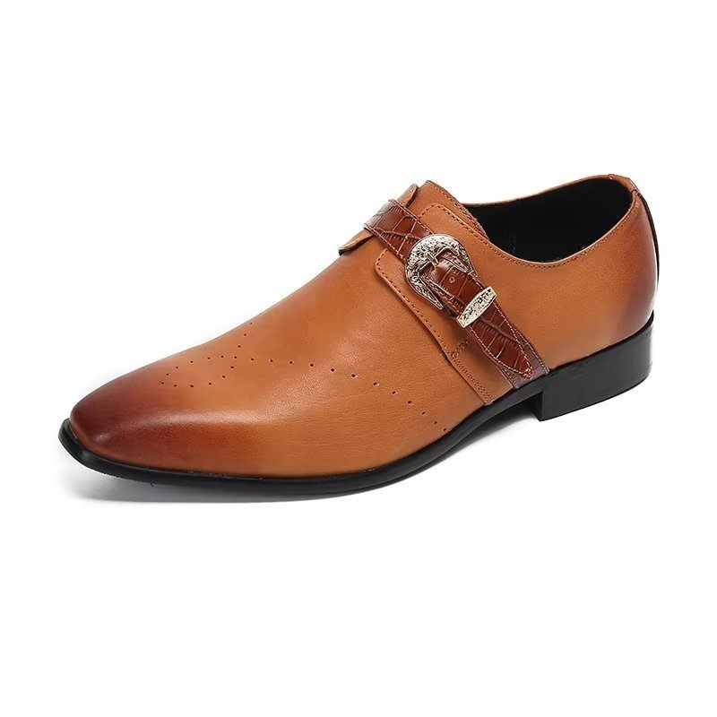 Férfi Hivatalos Cipő Monkstraps Elegáns Slip-on Valódi Bőrrel - Barna