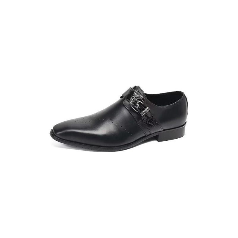 Férfi Hivatalos Cipő Monkstraps Elegáns Slip-on Valódi Bőrrel - Fekete