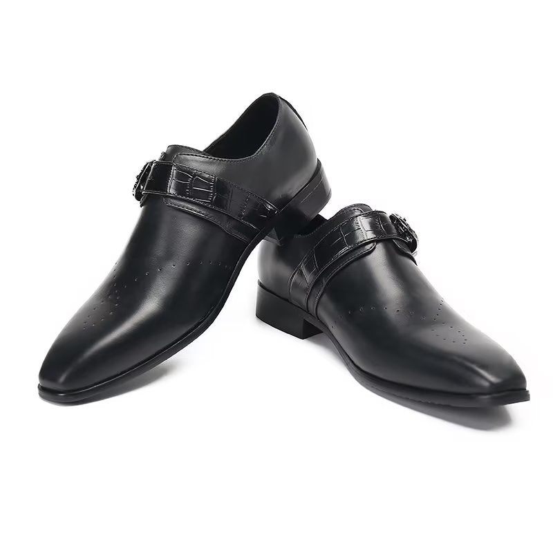 Férfi Hivatalos Cipő Monkstraps Elegáns Slip-on Valódi Bőrrel - Fekete