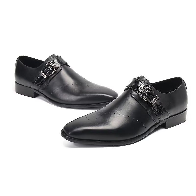 Férfi Hivatalos Cipő Monkstraps Elegáns Slip-on Valódi Bőrrel - Fekete