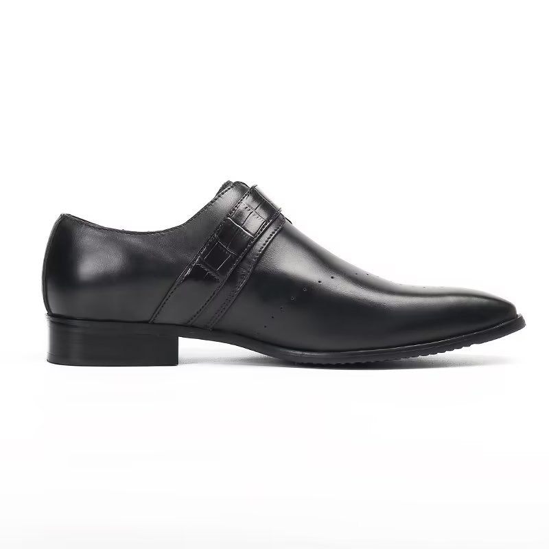 Férfi Hivatalos Cipő Monkstraps Elegáns Slip-on Valódi Bőrrel - Fekete