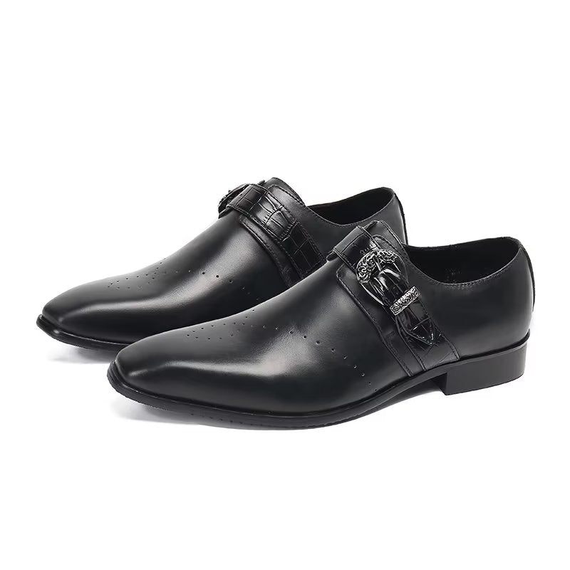 Férfi Hivatalos Cipő Monkstraps Elegáns Slip-on Valódi Bőrrel - Fekete