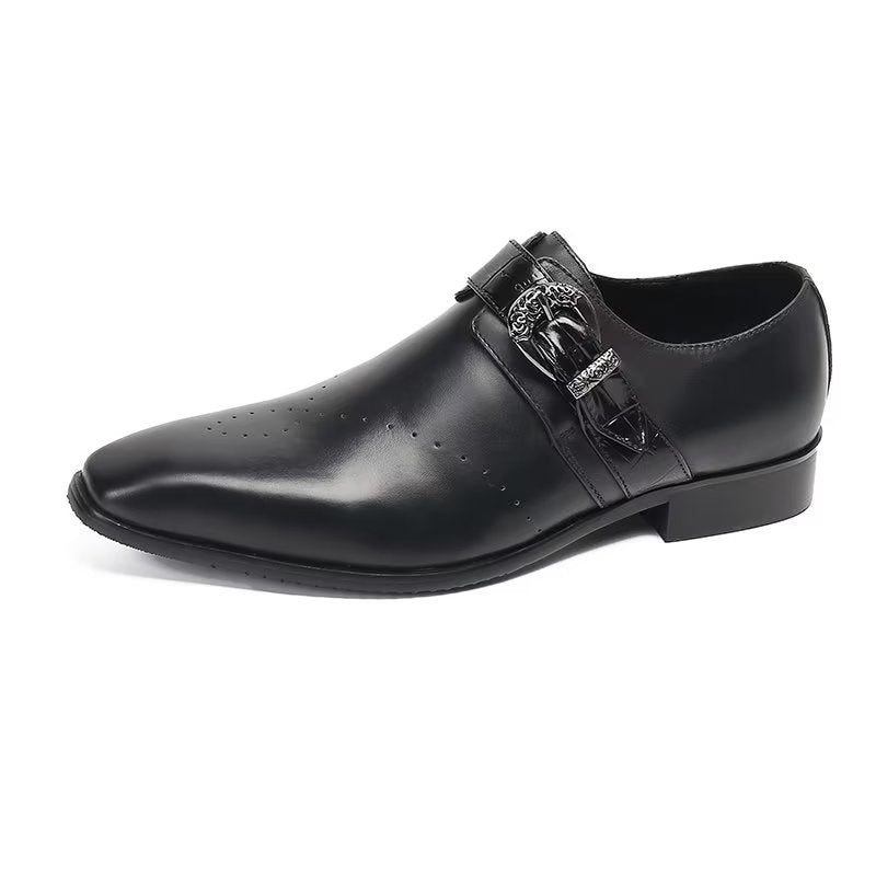 Férfi Hivatalos Cipő Monkstraps Elegáns Slip-on Valódi Bőrrel - Fekete