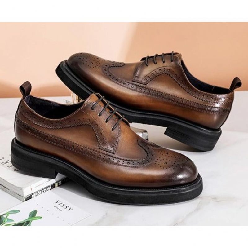 Férfi Hivatalos Cipő Valódi Bőr Fűzős Brogues - Barna