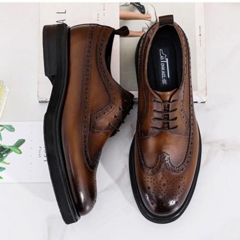 Férfi Hivatalos Cipő Valódi Bőr Fűzős Brogues - Barna