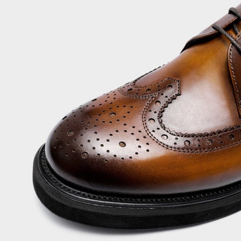 Férfi Hivatalos Cipő Valódi Bőr Fűzős Brogues - Barna