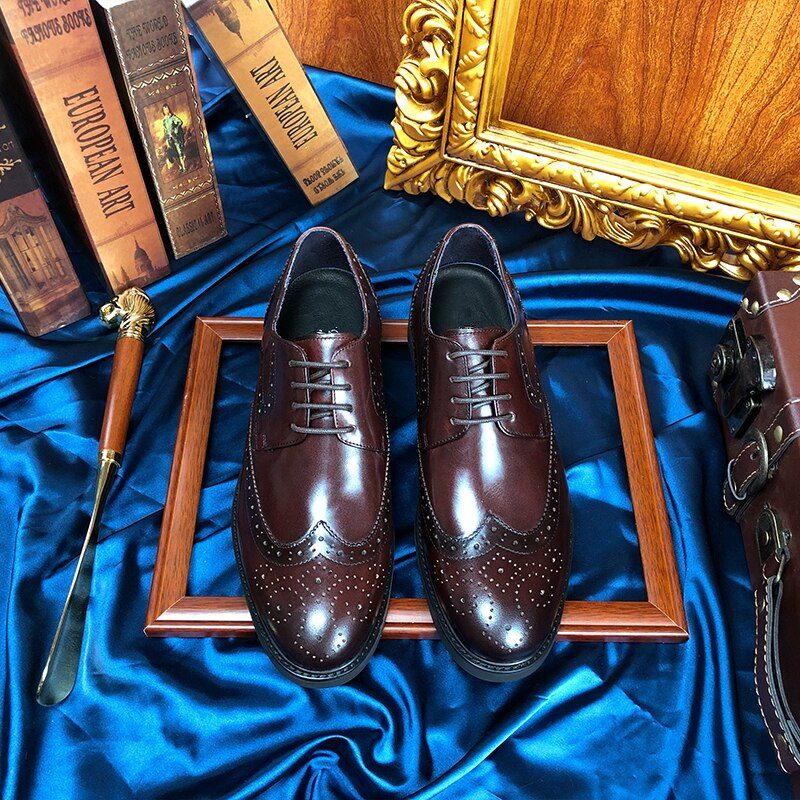 Férfi Hivatalos Cipő Wingtip Luxus Egzotikus Hegyes Orrú Oxford Brogues - Kávé