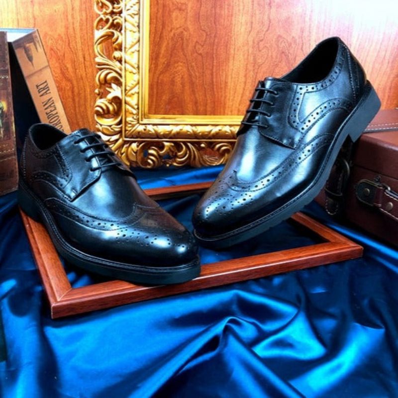 Férfi Hivatalos Cipő Wingtip Luxus Egzotikus Hegyes Orrú Oxford Brogues - Fekete