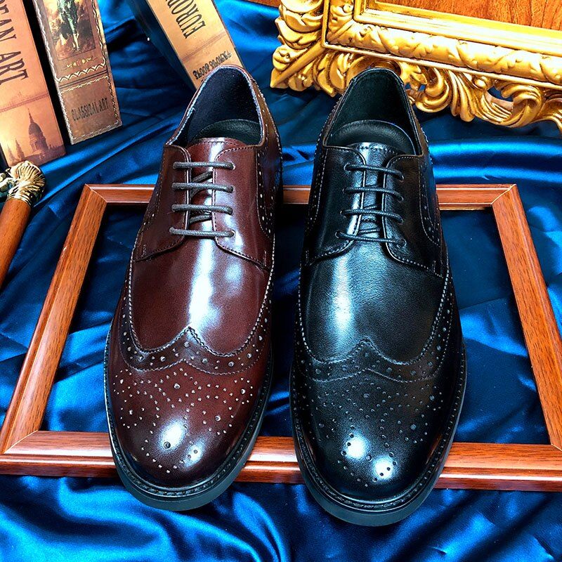 Férfi Hivatalos Cipő Wingtip Luxus Egzotikus Hegyes Orrú Oxford Brogues - Fekete