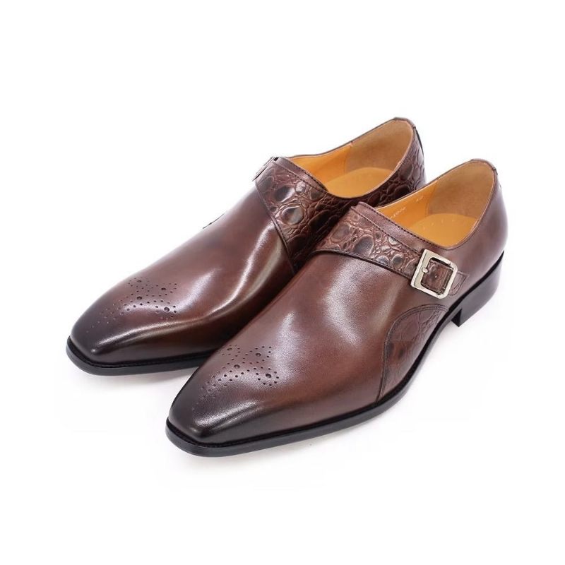 Férfi Hivatalos Cipők Croc-dombornyomású Monkstraps Ruhacipők - Kávé