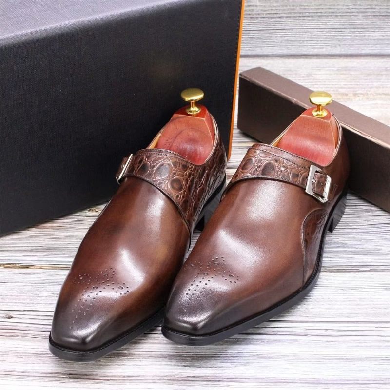 Férfi Hivatalos Cipők Croc-dombornyomású Monkstraps Ruhacipők - Kávé