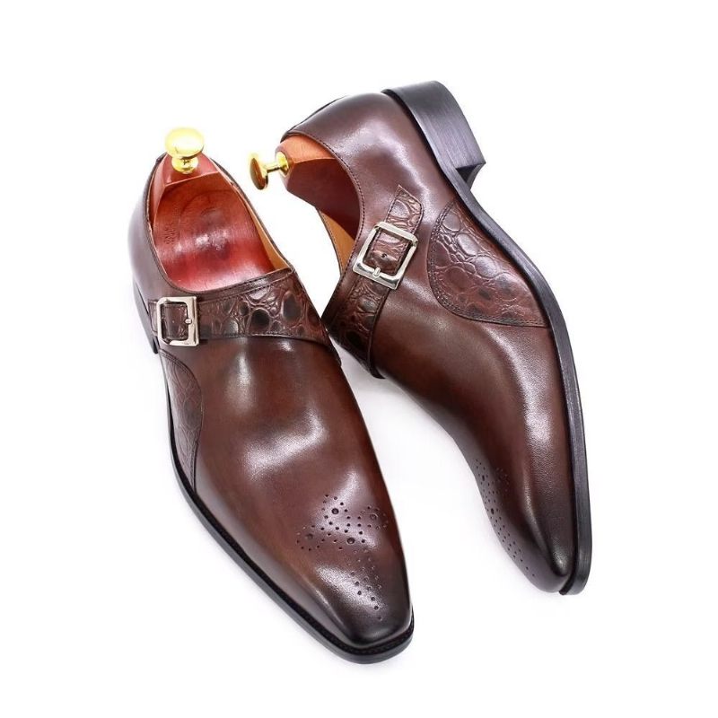 Férfi Hivatalos Cipők Croc-dombornyomású Monkstraps Ruhacipők - Kávé