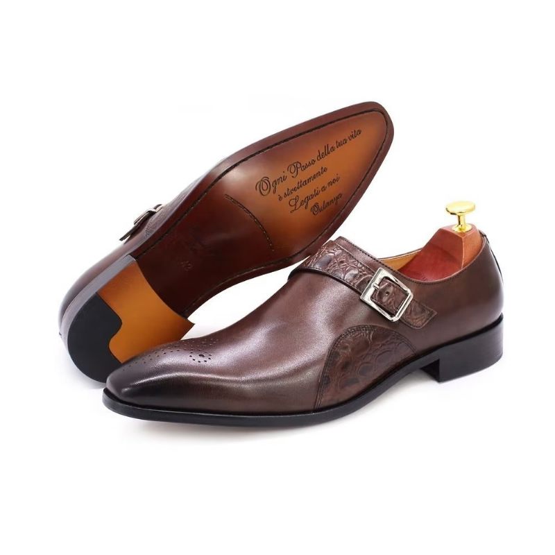 Férfi Hivatalos Cipők Croc-dombornyomású Monkstraps Ruhacipők - Kávé