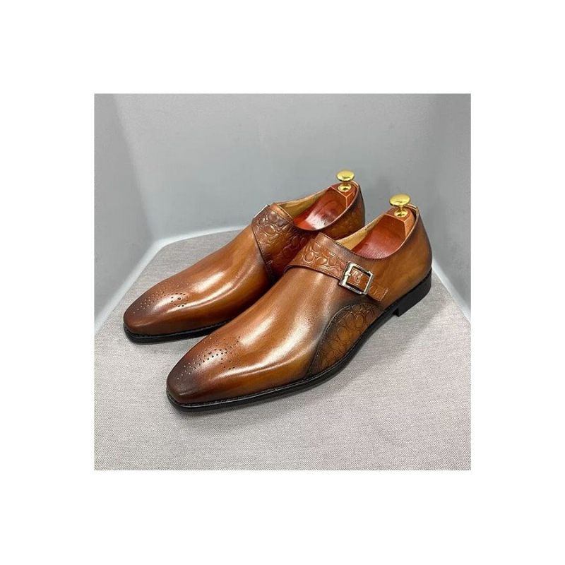 Férfi Hivatalos Cipők Croc-dombornyomású Monkstraps Ruhacipők - Barna