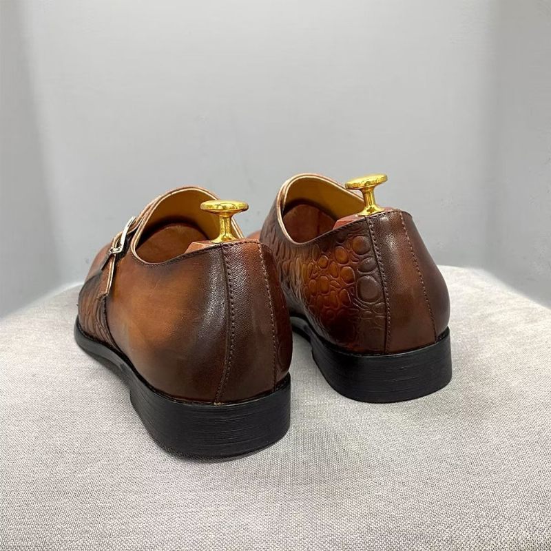 Férfi Hivatalos Cipők Croc-dombornyomású Monkstraps Ruhacipők - Barna