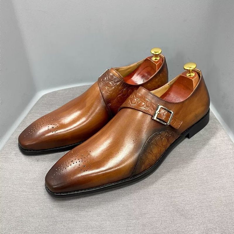 Férfi Hivatalos Cipők Croc-dombornyomású Monkstraps Ruhacipők - Barna