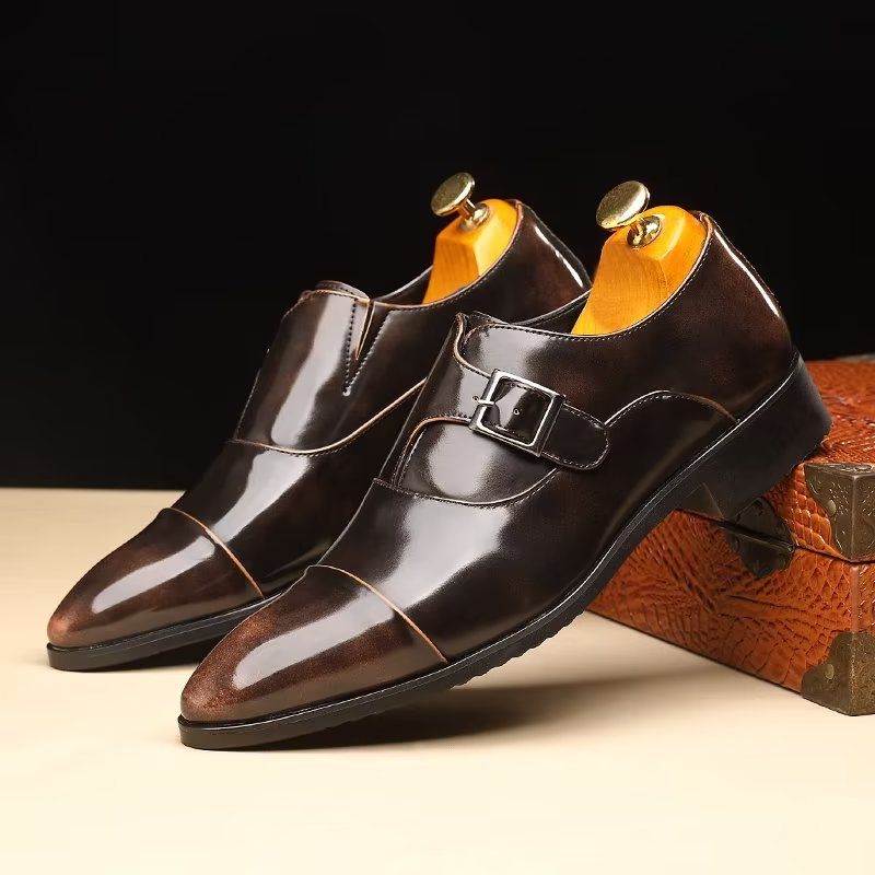 Férfi Hivatalos Cipők Kifinomult Elegancia Hegyes Orrú Monkstrap Ruhacipő - Kávé