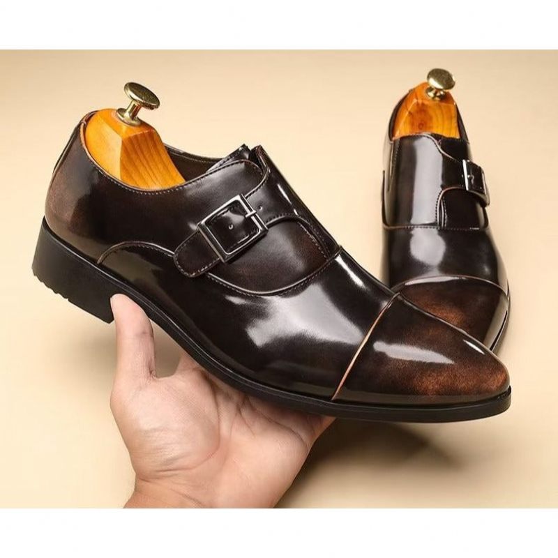 Férfi Hivatalos Cipők Kifinomult Elegancia Hegyes Orrú Monkstrap Ruhacipő - Kávé