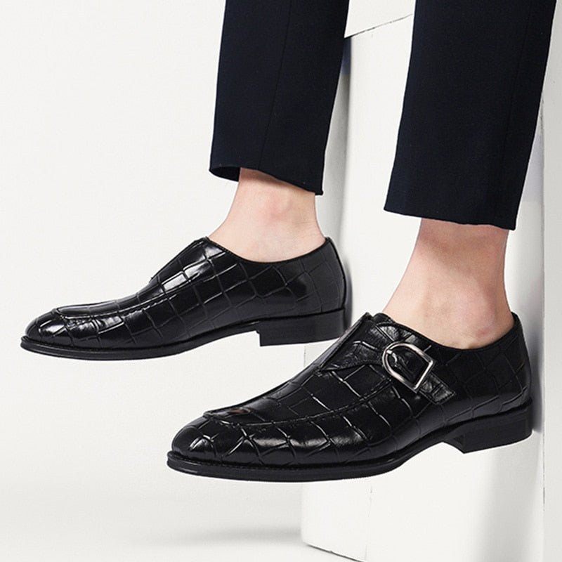 Férfi Hivatalos Cipők Krokodilbőr Elegance Slip-on Hegyes Orrú Ruhacipők - Fekete