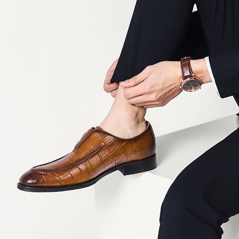 Férfi Hivatalos Cipők Krokodilbőr Elegance Slip-on Hegyes Orrú Ruhacipők - Kávé