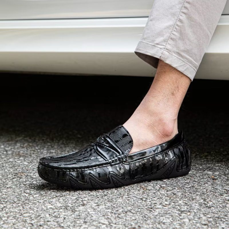 Férfi Naplopók Croc Pattern Elegáns Slip On Loafers - Fekete