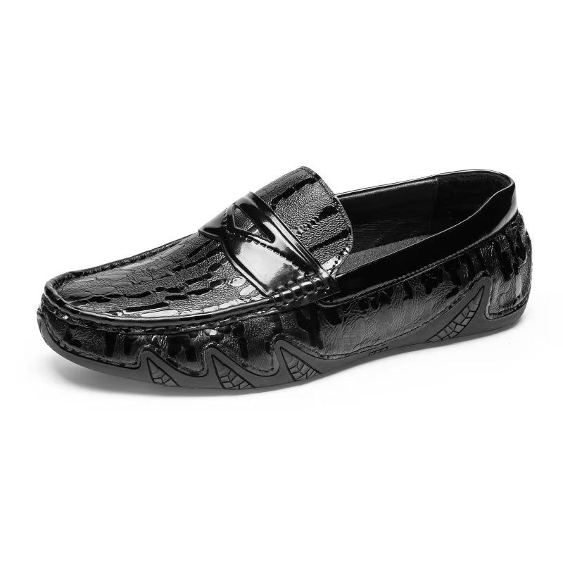 Férfi Naplopók Croc Pattern Elegáns Slip On Loafers - Fekete