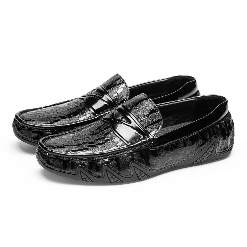 Férfi Naplopók Croc Pattern Elegáns Slip On Loafers - Fekete