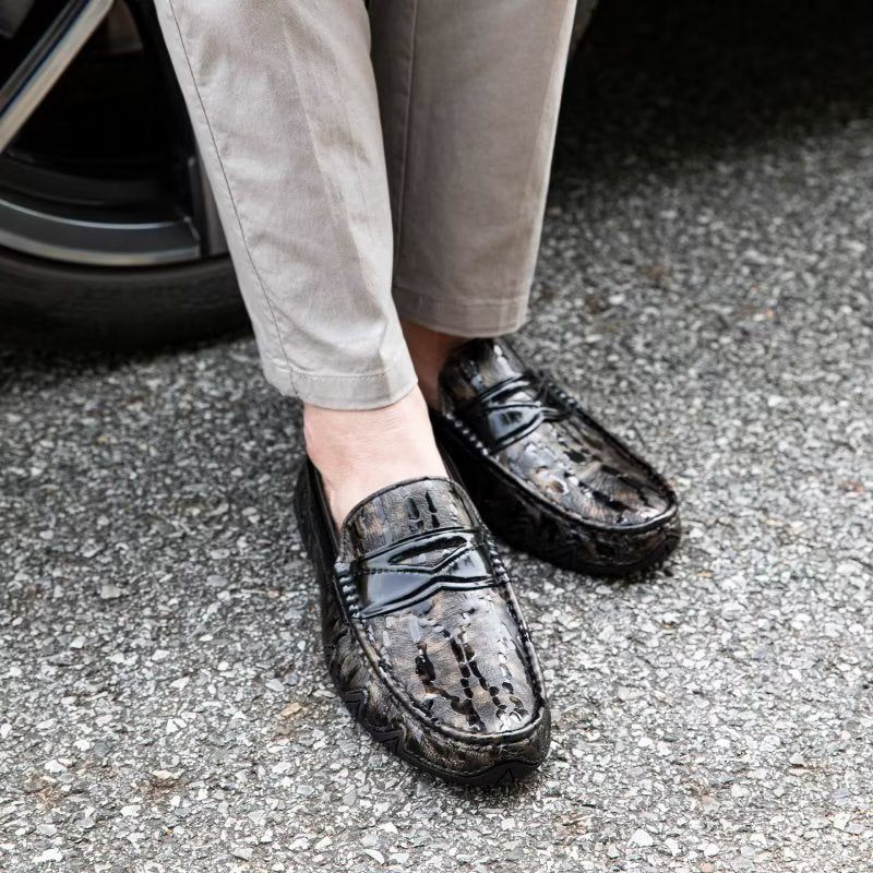 Férfi Naplopók Croc Pattern Elegáns Slip On Loafers - Kávé