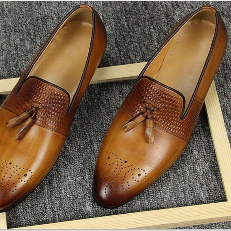 Férfi Naplopók Croc Pattern Luxus Slip On Loafers - Barna