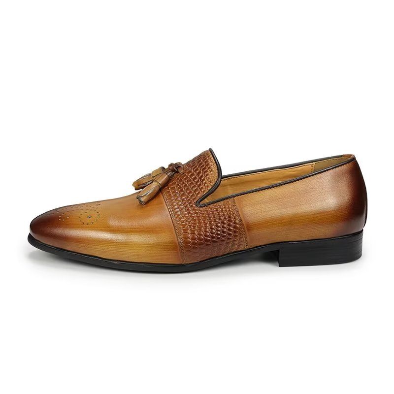 Férfi Naplopók Croc Pattern Luxus Slip On Loafers - Barna