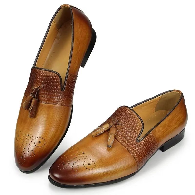 Férfi Naplopók Croc Pattern Luxus Slip On Loafers - Barna