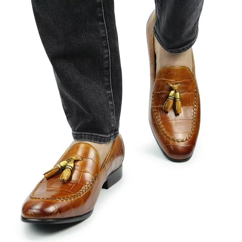 Férfi Naplopók Croc Pattern Modish Slip On Loafers - Barna