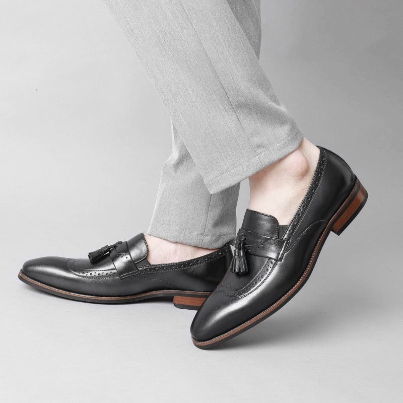 Férfi Naplopók Egzotikus Slip On Brogue Loafers - Fekete