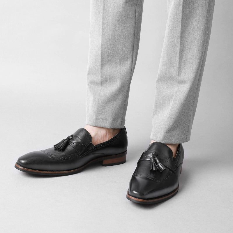 Férfi Naplopók Egzotikus Slip On Brogue Loafers - Fekete