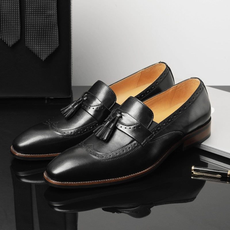 Férfi Naplopók Egzotikus Slip On Brogue Loafers - Fekete