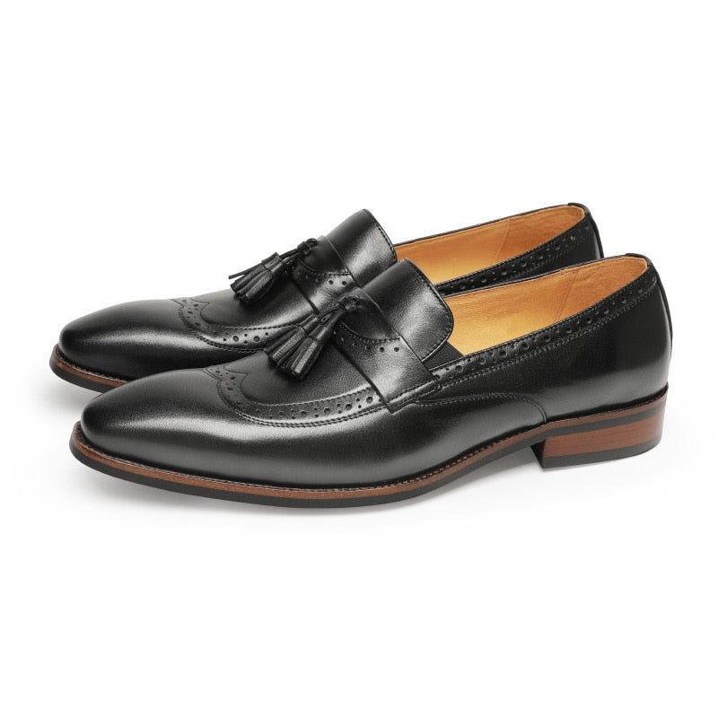 Férfi Naplopók Egzotikus Slip On Brogue Loafers - Fekete