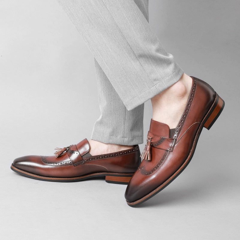 Férfi Naplopók Egzotikus Slip On Brogue Loafers - Barna