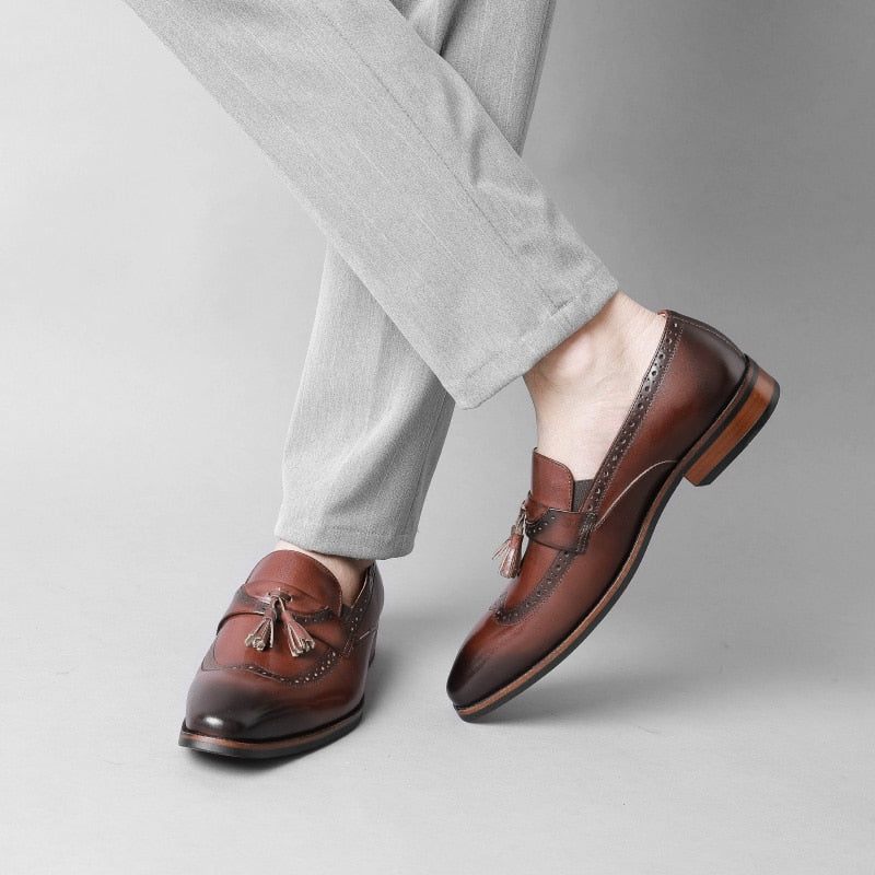 Férfi Naplopók Egzotikus Slip On Brogue Loafers - Barna