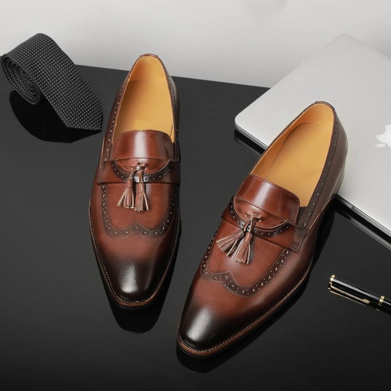 Férfi Naplopók Egzotikus Slip On Brogue Loafers - Barna