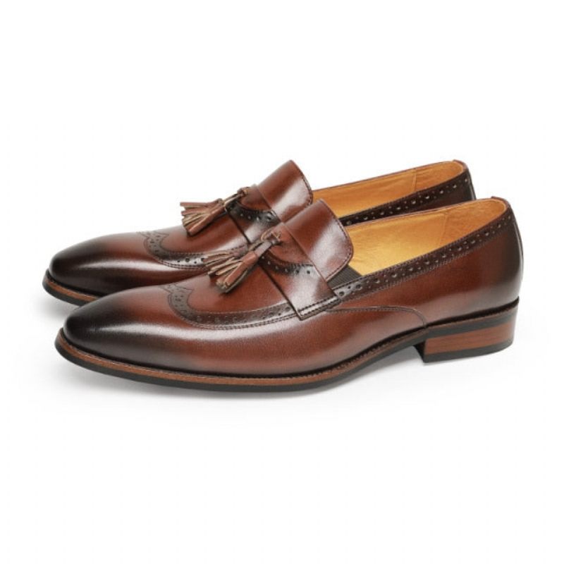 Férfi Naplopók Egzotikus Slip On Brogue Loafers - Barna