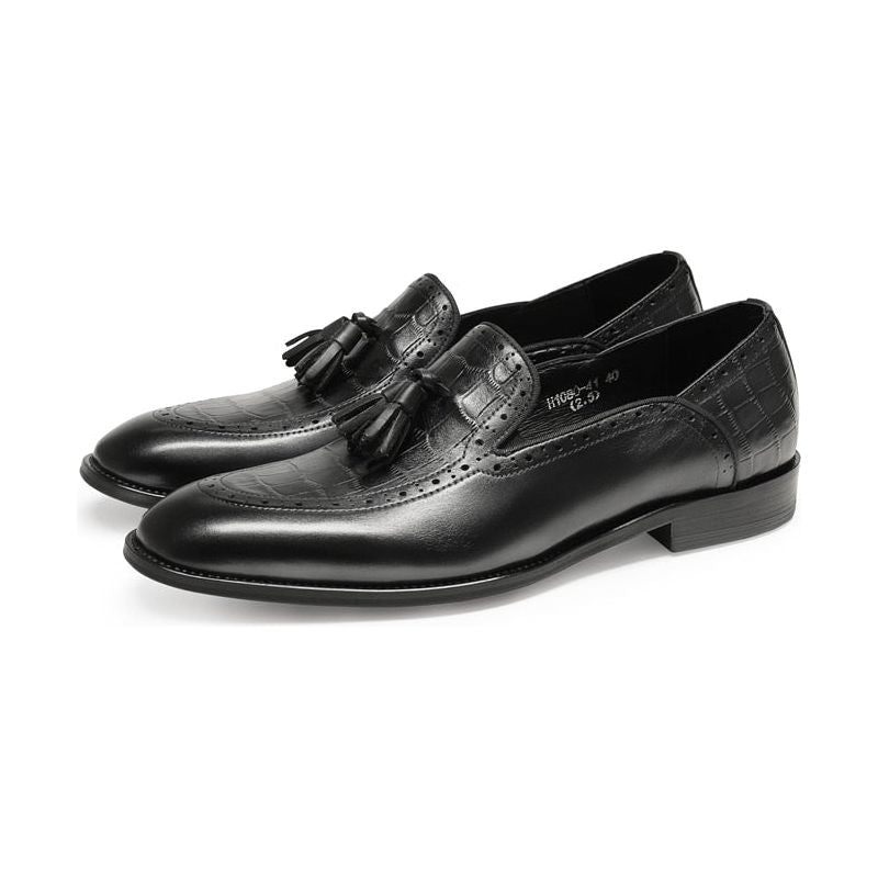 Férfi Naplopók Retro Elegáns Egzotikus Bojt Bőr Brogue - Fekete