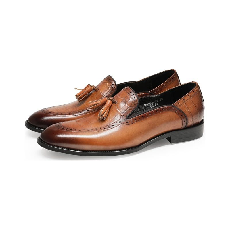 Férfi Naplopók Retro Elegáns Egzotikus Bojt Bőr Brogue - Kávé