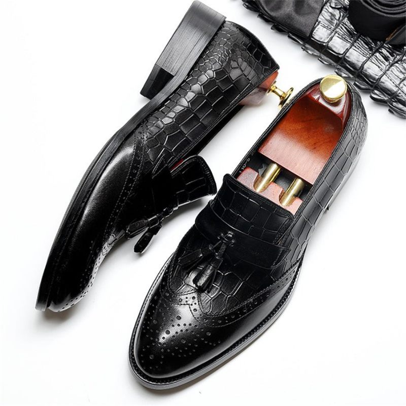 Férfi Naplopók Vintage Tassel Brogue Ruhacipő - Fekete