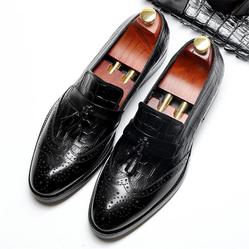 Férfi Naplopók Vintage Tassel Brogue Ruhacipő - Fekete