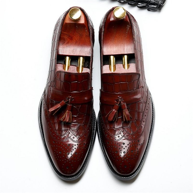 Férfi Naplopók Vintage Tassel Brogue Ruhacipő - Piros