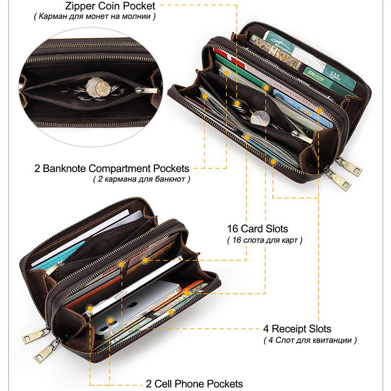 Férfi Pénztárcák Hosszú Utazási Pénztárca Csíptetős Útlevélborító - Kávé