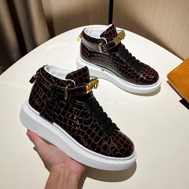 Férfi Tornacipők Luxus Crocemboss High Top Designer - Kávé