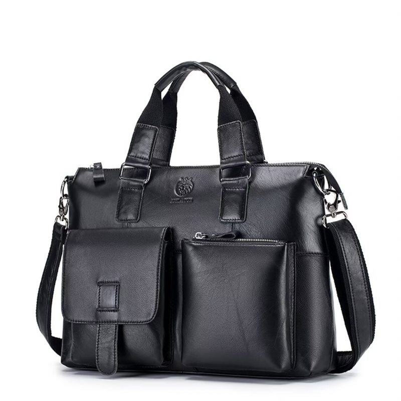 Férfi Válltáskák Distinguished Square Leather Holdall - Fekete