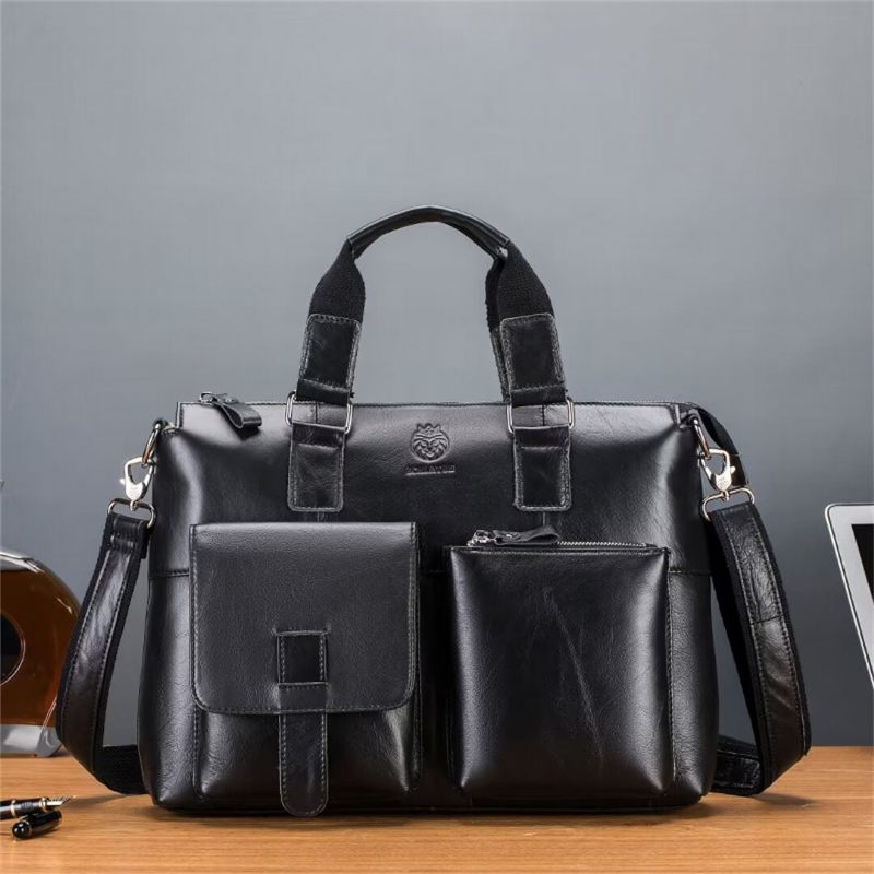 Férfi Válltáskák Distinguished Square Leather Holdall - Fekete