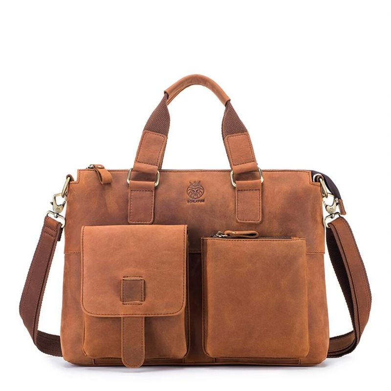 Férfi Válltáskák Distinguished Square Leather Holdall - Fekete